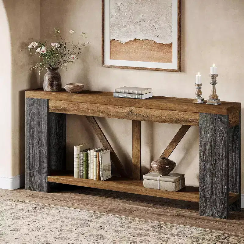 Lantine 70.9-Inch Long Console Table, 2-Tier Farmhouse Sofa Table Behind Couch, Large Entry Console with Storage for Hallway, Foyer