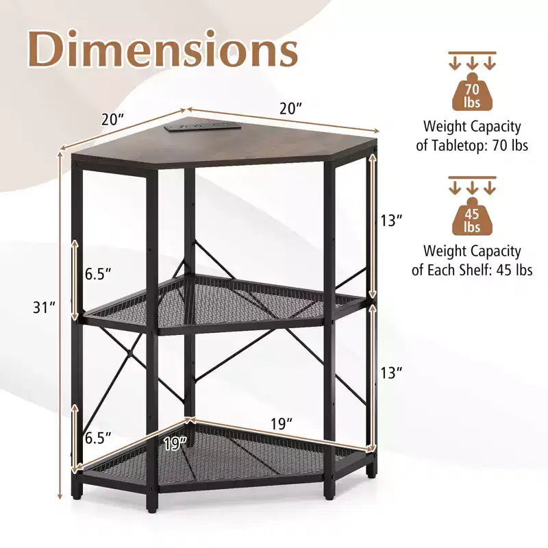 Costway Corner Printer Stand with Charging Station Adjustable Metal Mesh Shelf Black/Brown/White