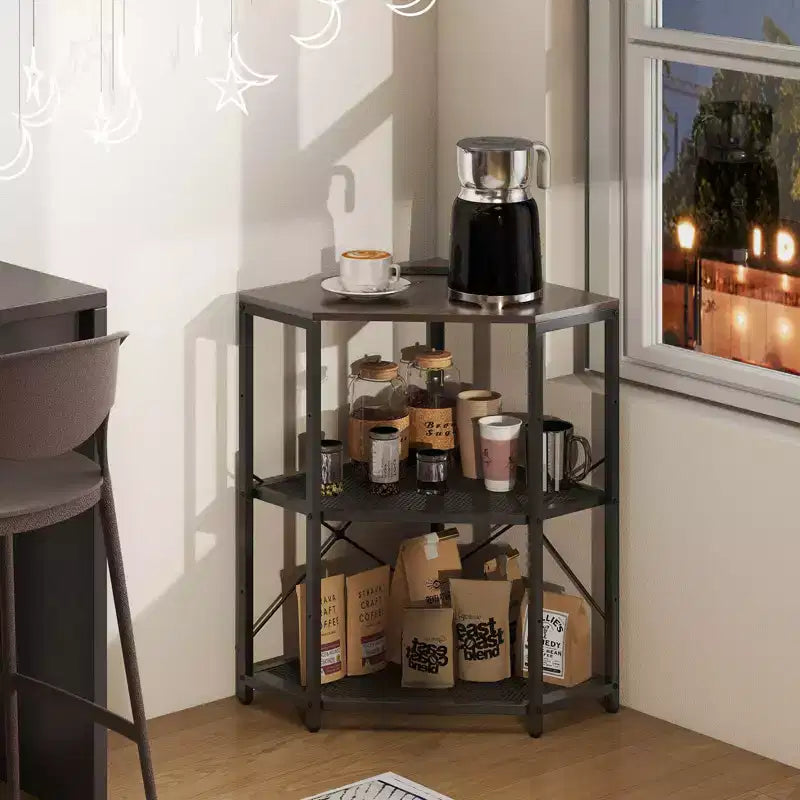 Costway Corner Printer Stand with Charging Station Adjustable Metal Mesh Shelf Black/Brown/White