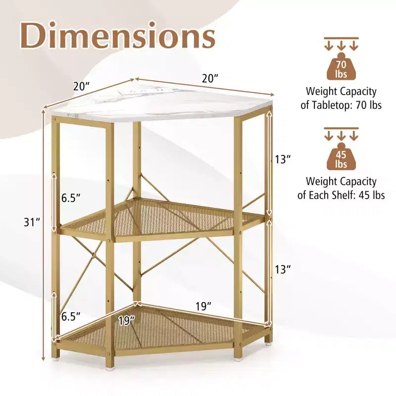 Costway Corner Printer Stand with Charging Station Adjustable Metal Mesh Shelf Black/Brown/White