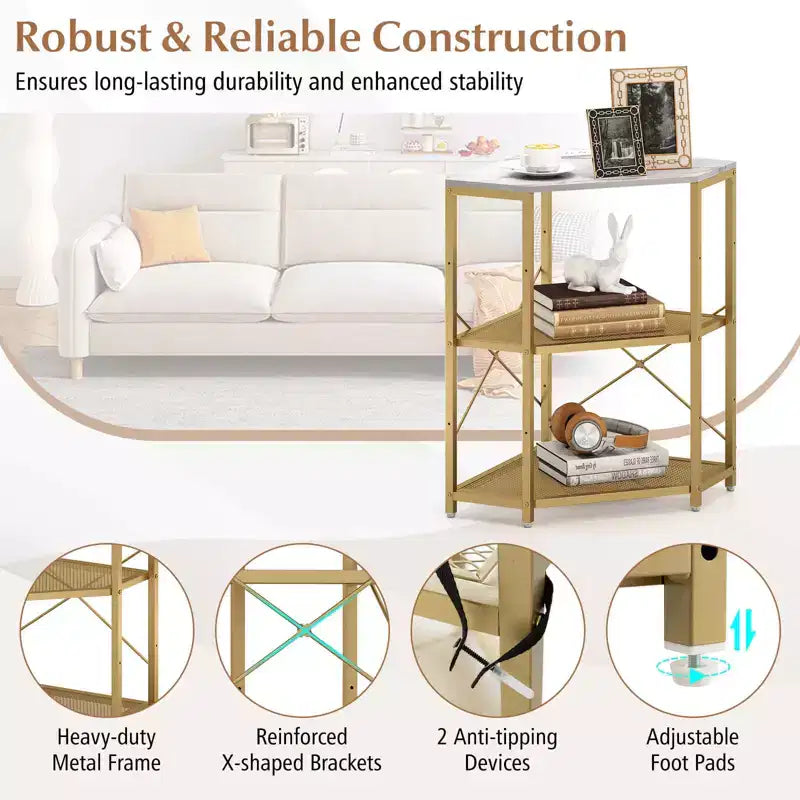Costway Corner Printer Stand with Charging Station Adjustable Metal Mesh Shelf Black/Brown/White