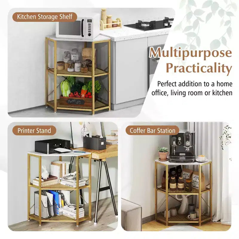 Costway Corner Printer Stand with Charging Station Adjustable Metal Mesh Shelf Black/Brown/White