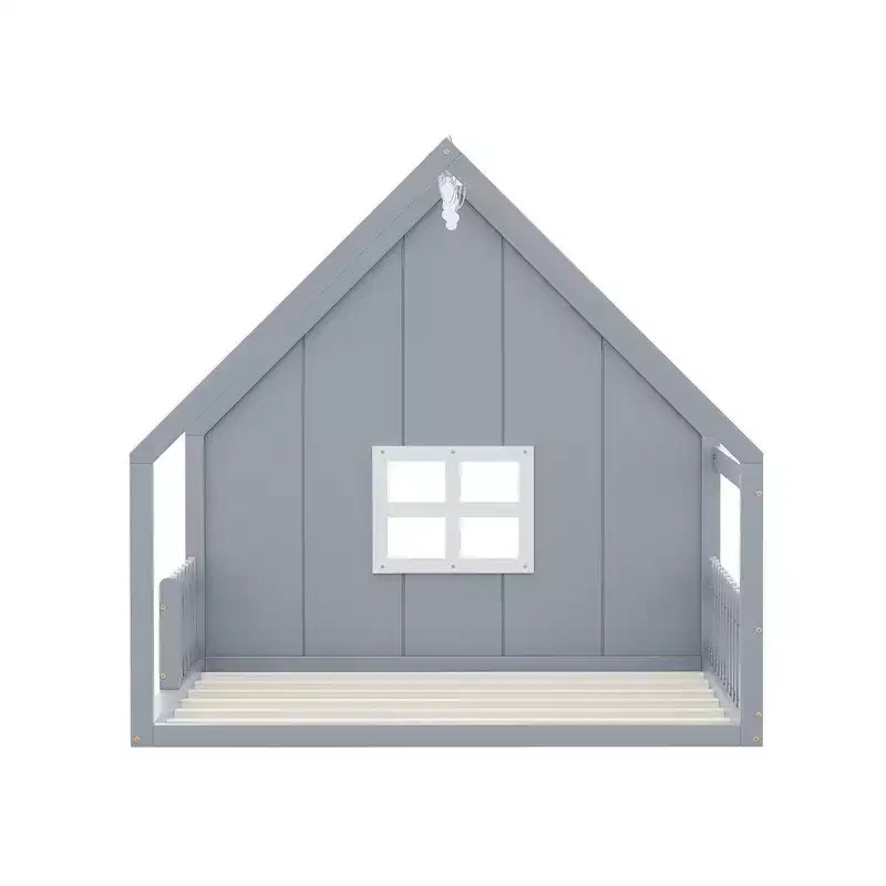 Whisen Full Size Wood House Bed with Window and Fence