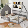 Whisen Full Size Wood House Bed with Window and Fence