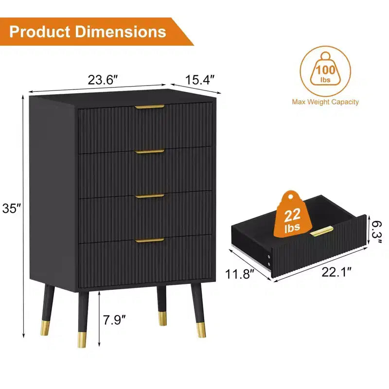 Commode à 4 tiroirs pour chambre à coucher, commode moderne avec tiroirs