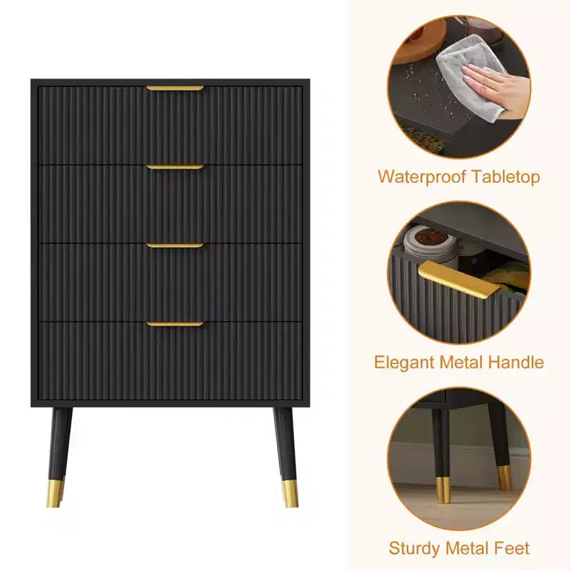 Commode à 4 tiroirs pour chambre à coucher, commode moderne avec tiroirs