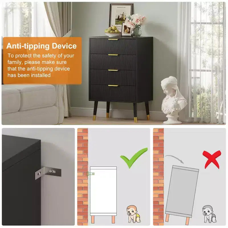 Commode à 4 tiroirs pour chambre à coucher, commode moderne avec tiroirs