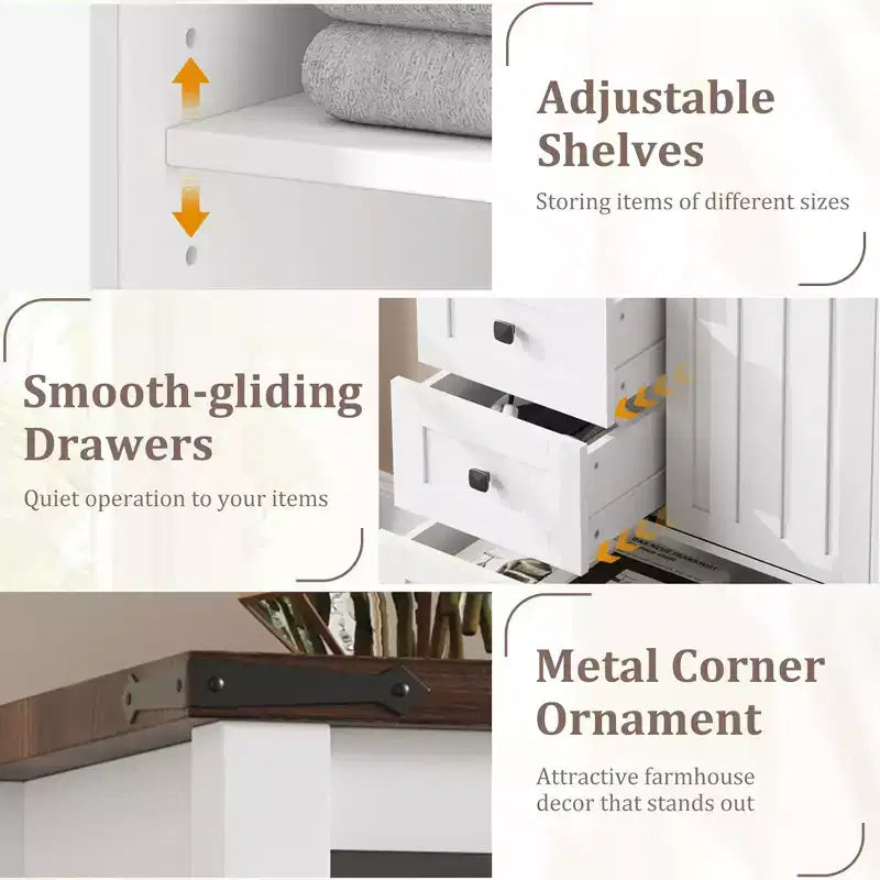 Farmhouse 5 Drawer Dresser for Bedroom, 48 Tall Wood Dresser Chest of Drawer with Sliding Barn Door, Storage Organizer