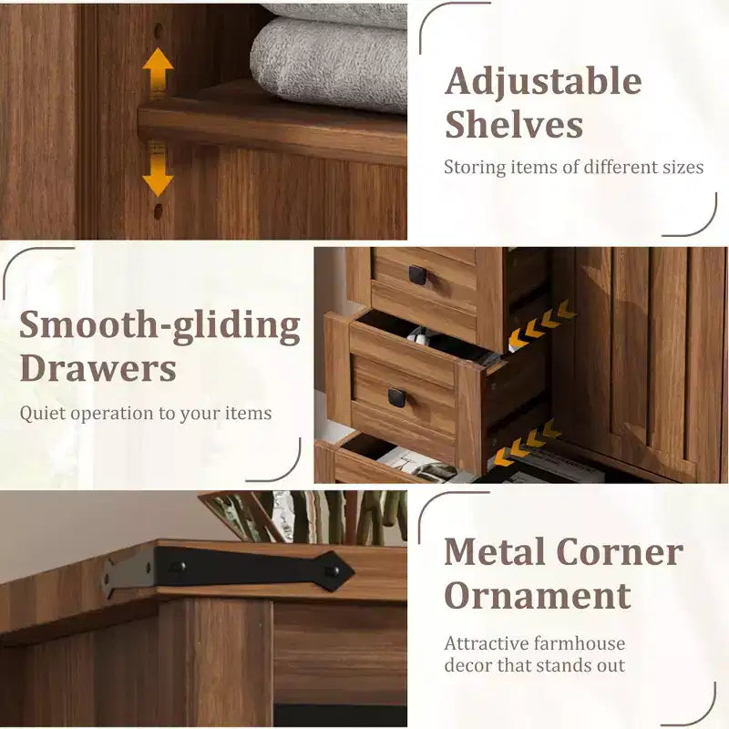 Farmhouse 5 Drawer Dresser for Bedroom, 48 Tall Wood Dresser Chest of Drawer with Sliding Barn Door, Storage Organizer