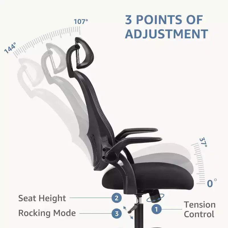Fauteuil de bureau ergonomique  Dossier haut, Roulettes, Accoudoirs relevables, Réglable