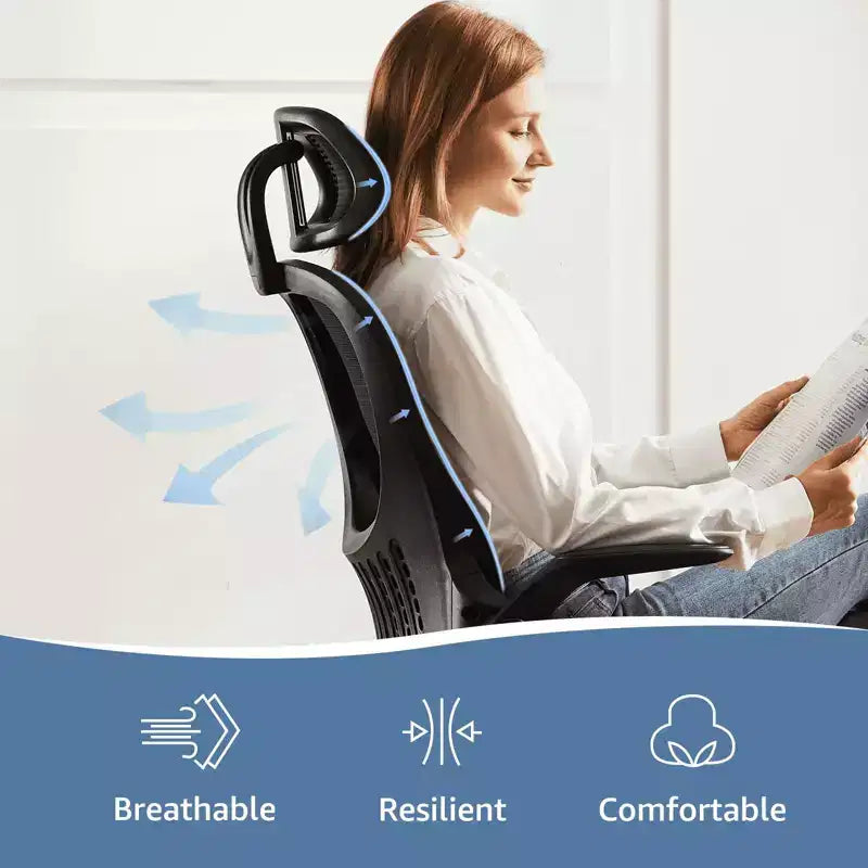 Fauteuil de bureau ergonomique  Dossier haut, Roulettes, Accoudoirs relevables, Réglable