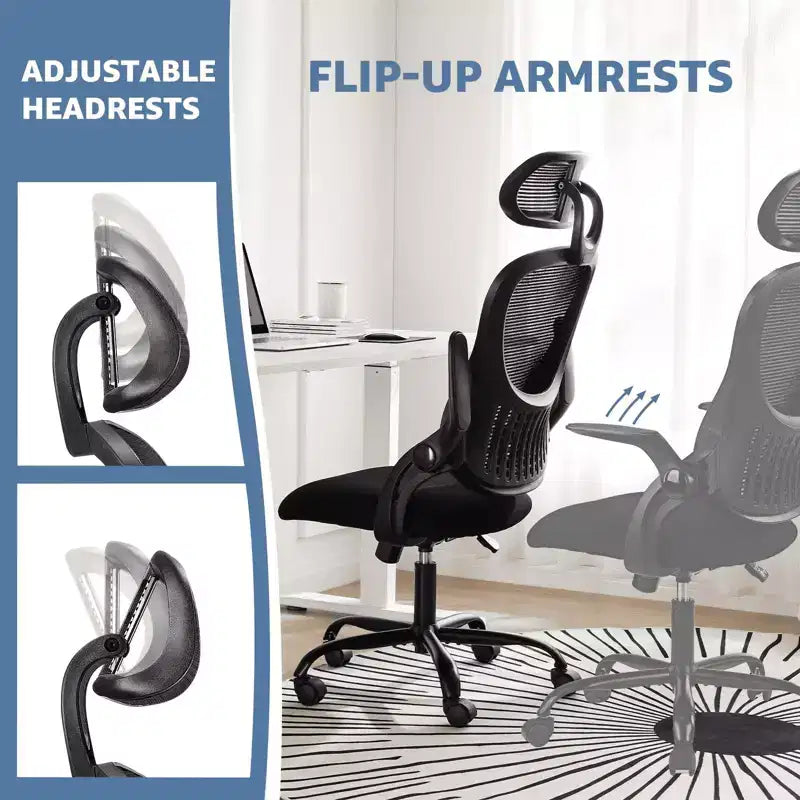 Fauteuil de bureau ergonomique  Dossier haut, Roulettes, Accoudoirs relevables, Réglable