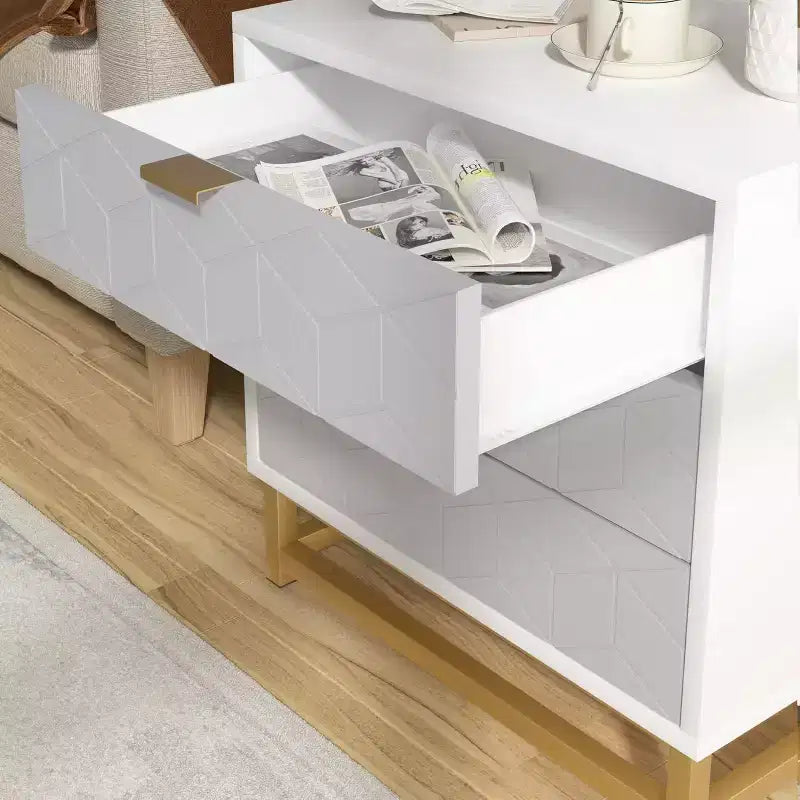 Commode de chambre à trois tiroirs avec pieds en métal