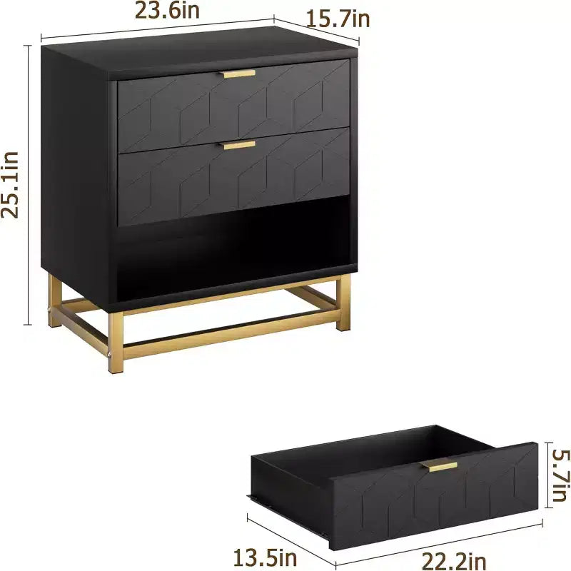 Commode de chambre à trois tiroirs avec pieds en métal