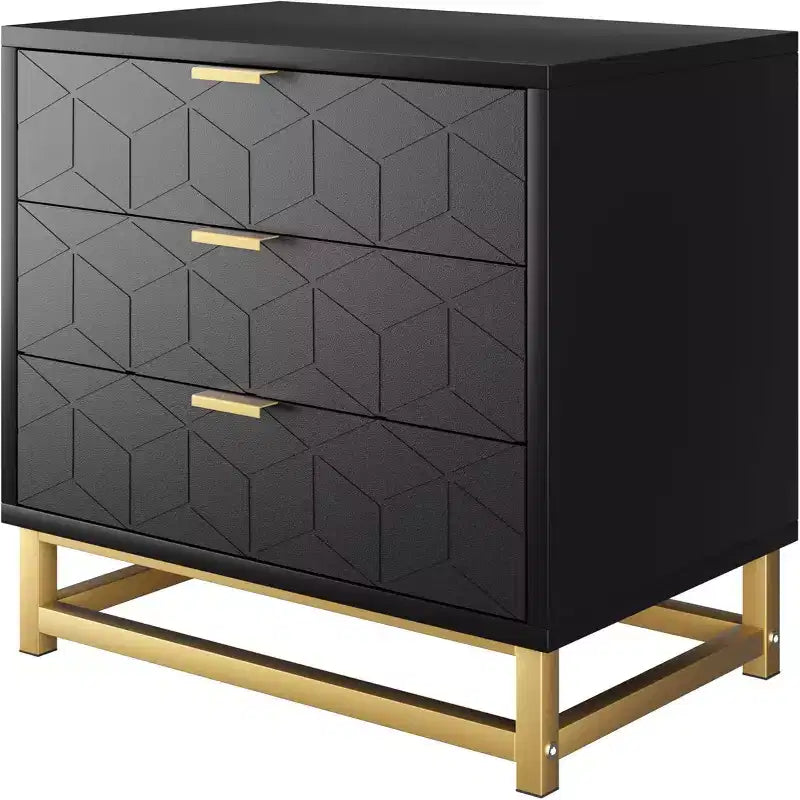 Commode de chambre à trois tiroirs avec pieds en métal