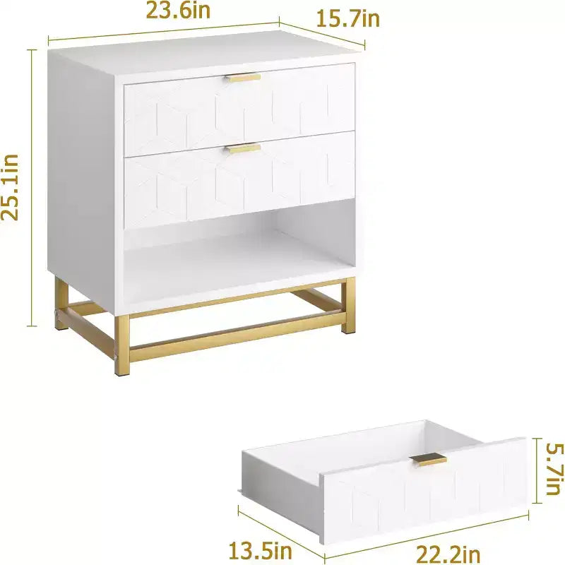 Commode de chambre à trois tiroirs avec pieds en métal
