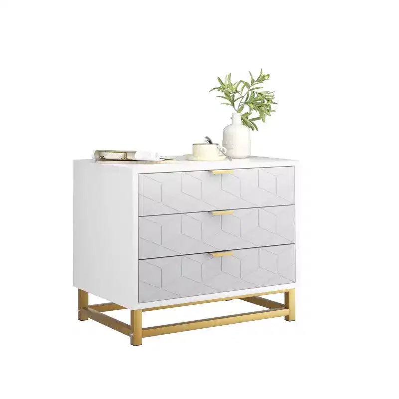 Commode de chambre à trois tiroirs avec pieds en métal