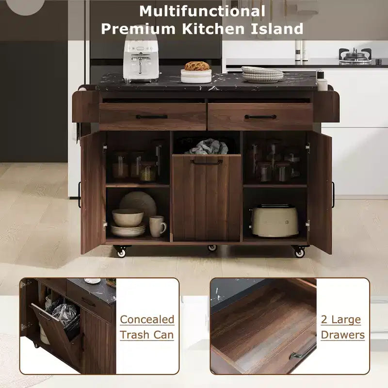 Îlot de cuisine avec meuble de rangement pour poubelle