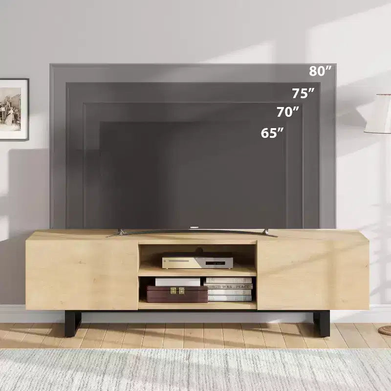 Meuble TV pour 80 pouces, Meuble de divertissement moderne avec 2 tiroirs