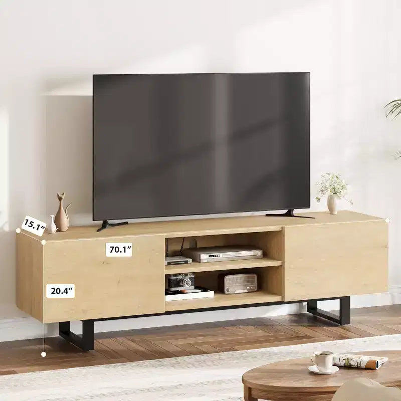 Meuble TV pour 80 pouces, Meuble de divertissement moderne avec 2 tiroirs