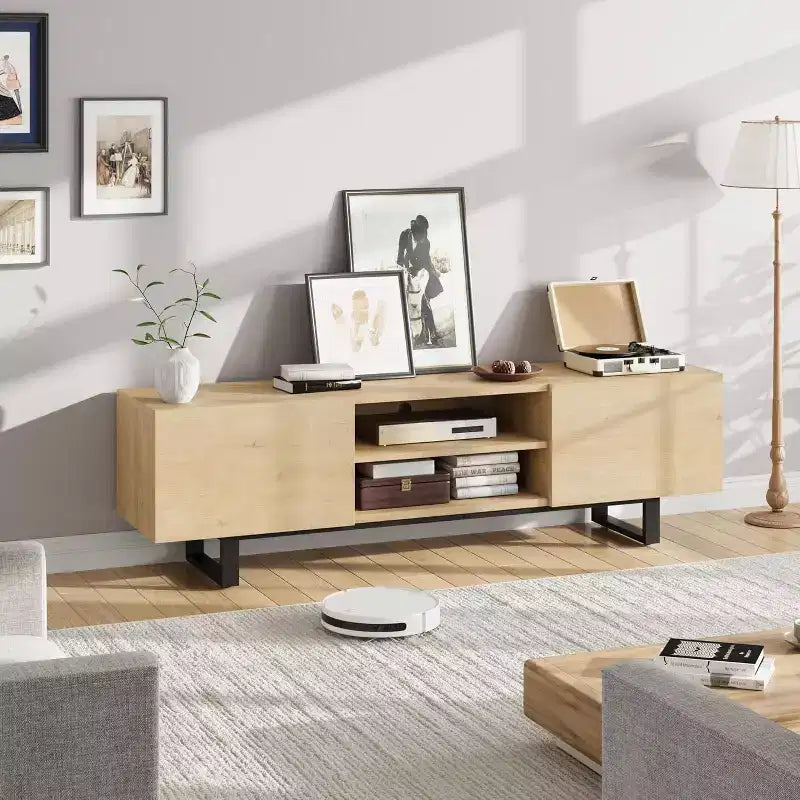 Meuble TV pour 80 pouces, Meuble de divertissement moderne avec 2 tiroirs