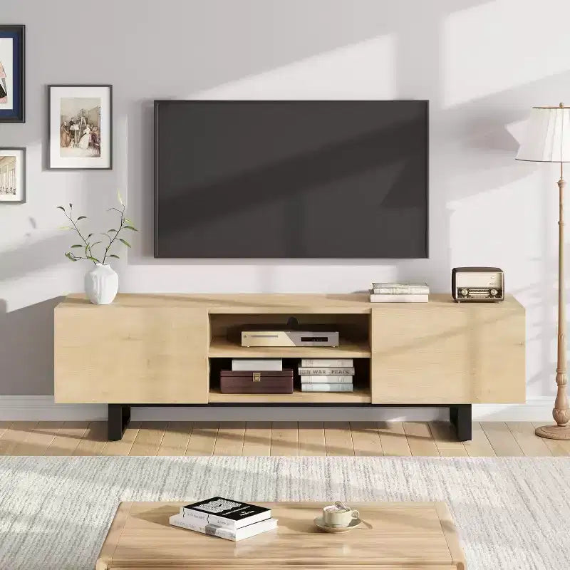 Meuble TV pour 80 pouces, Meuble de divertissement moderne avec 2 tiroirs