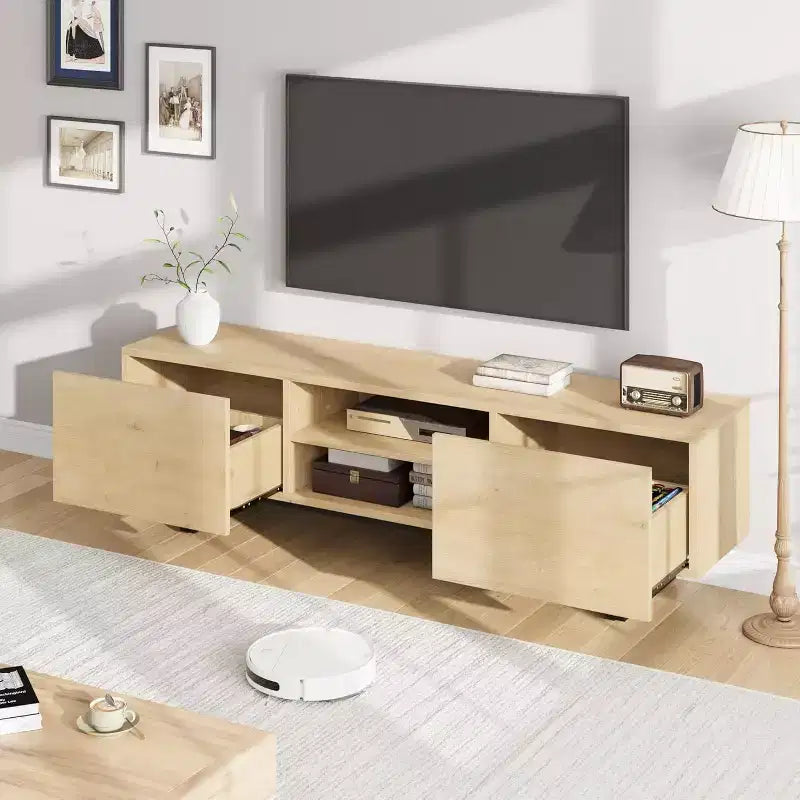 Meuble TV pour 80 pouces, Meuble de divertissement moderne avec 2 tiroirs