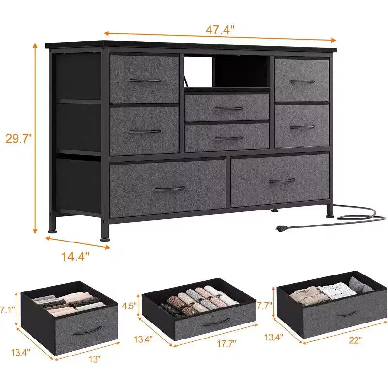 47.4-inch Multi-Functional TV Stand with 8 Drawers, RGB Smart Light Strip, Dual Power Outlets, Suitable for Multiple Scenarios