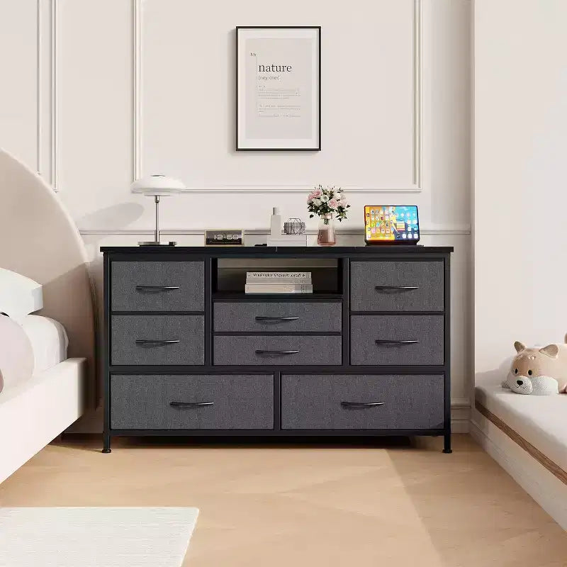 47.4-inch Multi-Functional TV Stand with 8 Drawers, RGB Smart Light Strip, Dual Power Outlets, Suitable for Multiple Scenarios