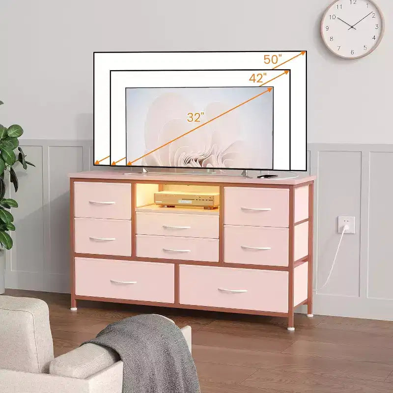 47.4-inch Multi-Functional TV Stand with 8 Drawers, RGB Smart Light Strip, Dual Power Outlets, Suitable for Multiple Scenarios