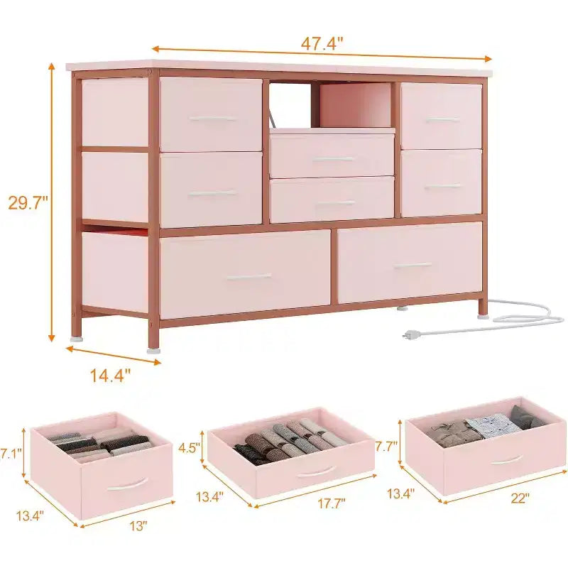 47.4-inch Multi-Functional TV Stand with 8 Drawers, RGB Smart Light Strip, Dual Power Outlets, Suitable for Multiple Scenarios