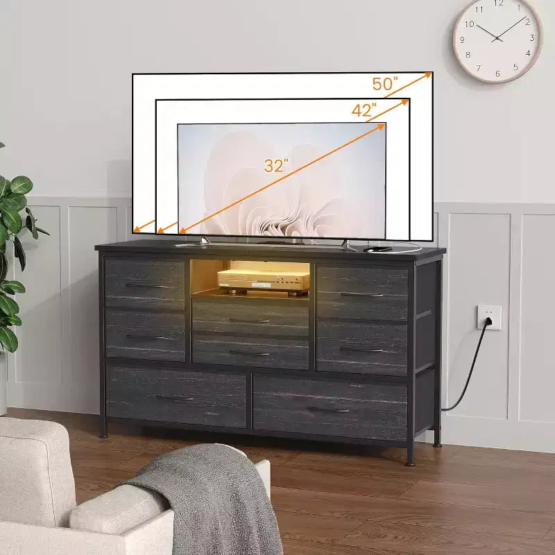 47.4-inch Multi-Functional TV Stand with 8 Drawers, RGB Smart Light Strip, Dual Power Outlets, Suitable for Multiple Scenarios
