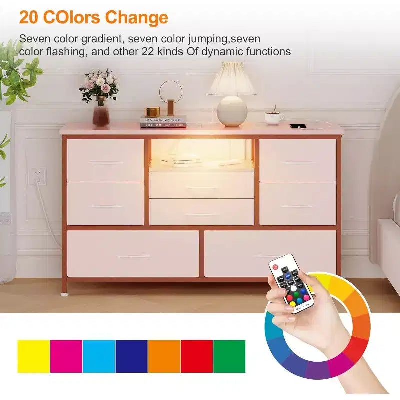 47.4-inch Multi-Functional TV Stand with 8 Drawers, RGB Smart Light Strip, Dual Power Outlets, Suitable for Multiple Scenarios