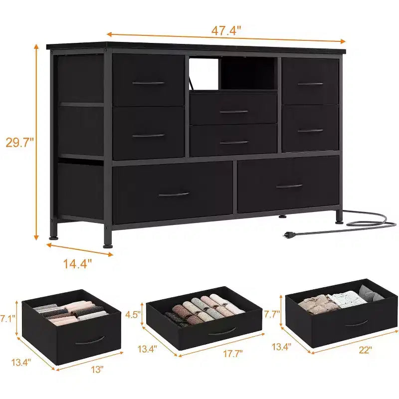 47.4-inch Multi-Functional TV Stand with 8 Drawers, RGB Smart Light Strip, Dual Power Outlets, Suitable for Multiple Scenarios