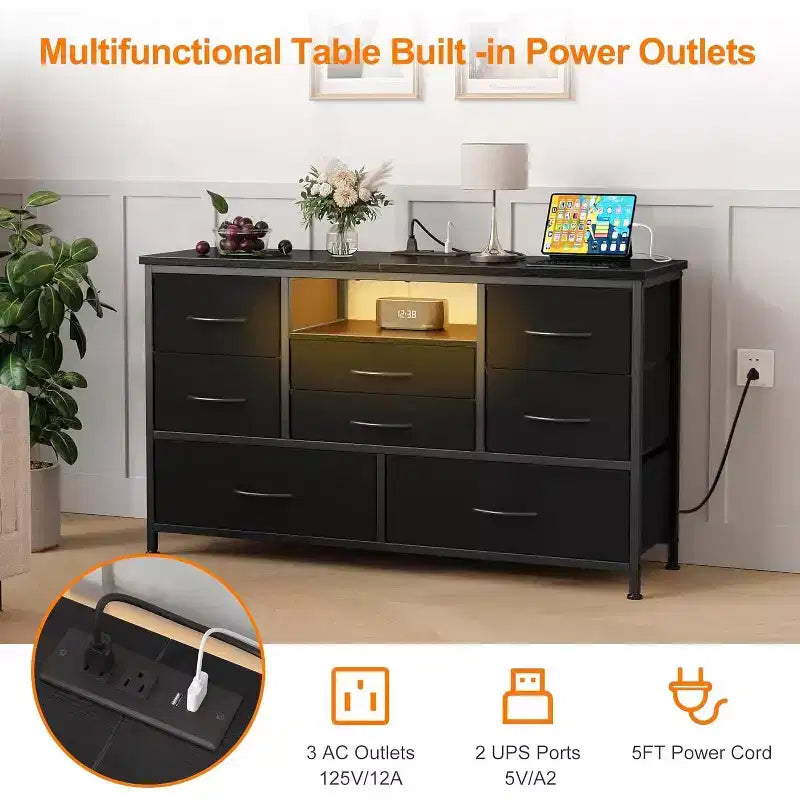 47.4-inch Multi-Functional TV Stand with 8 Drawers, RGB Smart Light Strip, Dual Power Outlets, Suitable for Multiple Scenarios