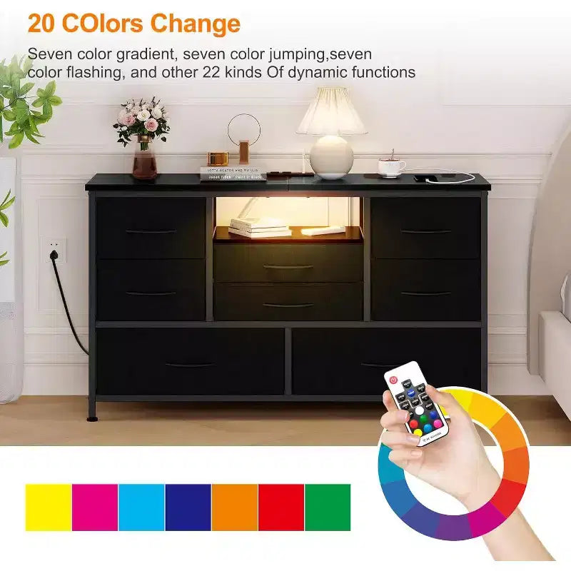 47.4-inch Multi-Functional TV Stand with 8 Drawers, RGB Smart Light Strip, Dual Power Outlets, Suitable for Multiple Scenarios