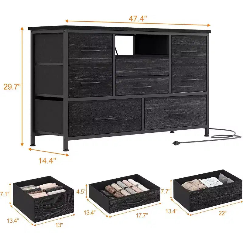 47.4-inch Multi-Functional TV Stand with 8 Drawers, RGB Smart Light Strip, Dual Power Outlets, Suitable for Multiple Scenarios