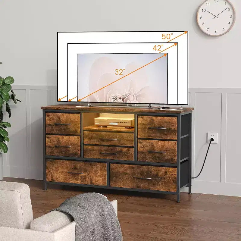 47.4-inch Multi-Functional TV Stand with 8 Drawers, RGB Smart Light Strip, Dual Power Outlets, Suitable for Multiple Scenarios