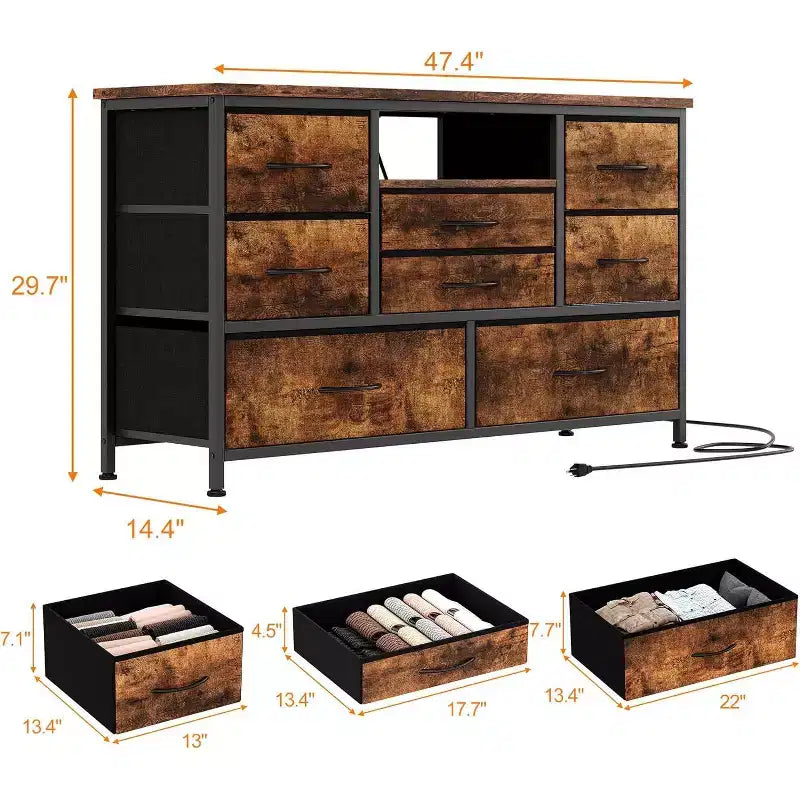47.4-inch Multi-Functional TV Stand with 8 Drawers, RGB Smart Light Strip, Dual Power Outlets, Suitable for Multiple Scenarios