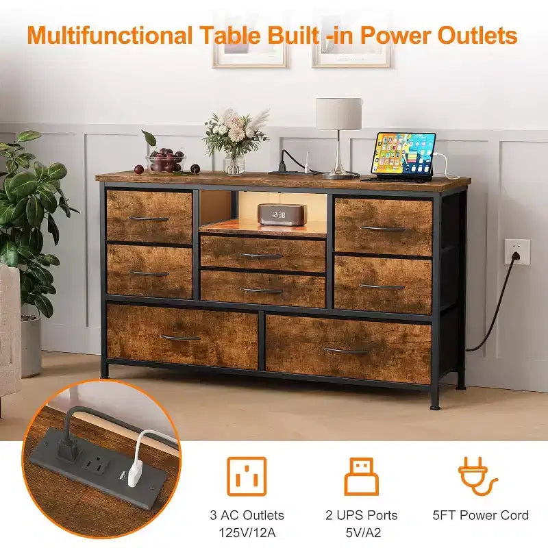 47.4-inch Multi-Functional TV Stand with 8 Drawers, RGB Smart Light Strip, Dual Power Outlets, Suitable for Multiple Scenarios