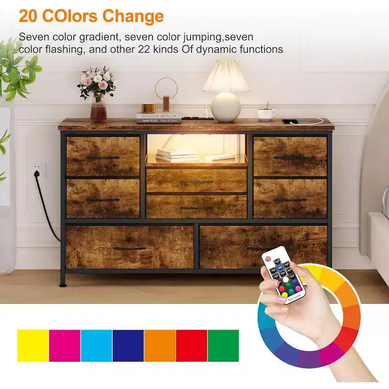 47.4-inch Multi-Functional TV Stand with 8 Drawers, RGB Smart Light Strip, Dual Power Outlets, Suitable for Multiple Scenarios