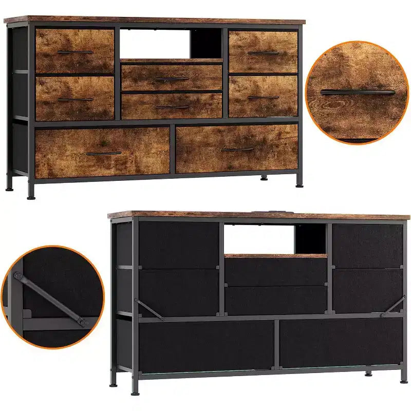 47.4-inch Multi-Functional TV Stand with 8 Drawers, RGB Smart Light Strip, Dual Power Outlets, Suitable for Multiple Scenarios