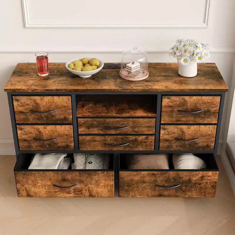 47.4-inch Multi-Functional TV Stand with 8 Drawers, RGB Smart Light Strip, Dual Power Outlets, Suitable for Multiple Scenarios