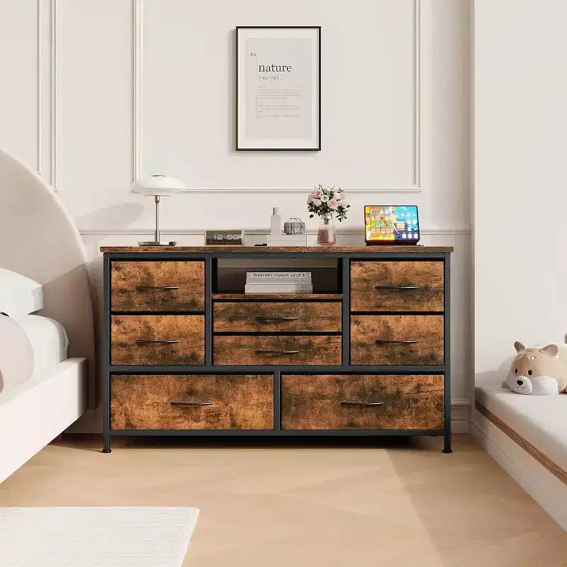 47.4-inch Multi-Functional TV Stand with 8 Drawers, RGB Smart Light Strip, Dual Power Outlets, Suitable for Multiple Scenarios