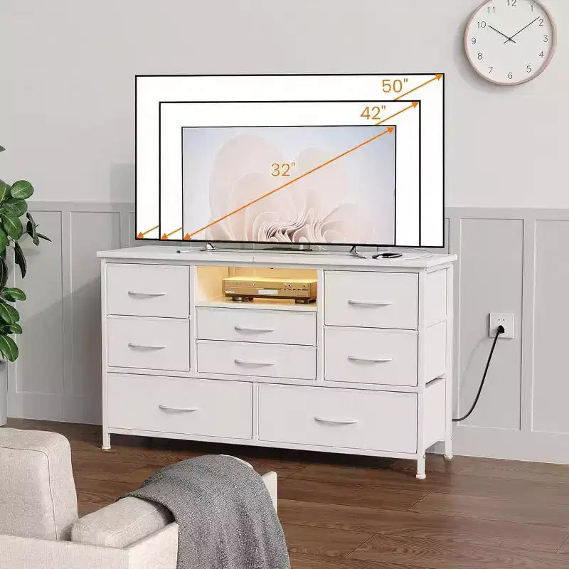 47.4-inch Multi-Functional TV Stand with 8 Drawers, RGB Smart Light Strip, Dual Power Outlets, Suitable for Multiple Scenarios
