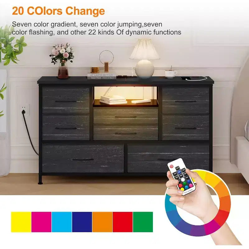 47.4-inch Multi-Functional TV Stand with 8 Drawers, RGB Smart Light Strip, Dual Power Outlets, Suitable for Multiple Scenarios