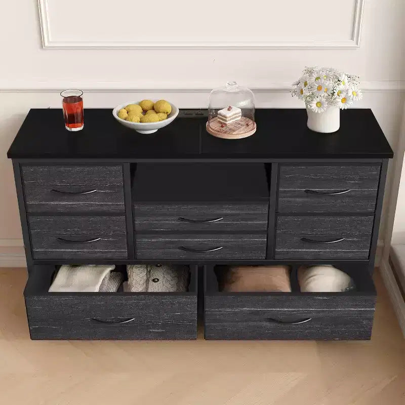47.4-inch Multi-Functional TV Stand with 8 Drawers, RGB Smart Light Strip, Dual Power Outlets, Suitable for Multiple Scenarios