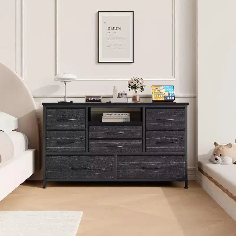 47.4-inch Multi-Functional TV Stand with 8 Drawers, RGB Smart Light Strip, Dual Power Outlets, Suitable for Multiple Scenarios