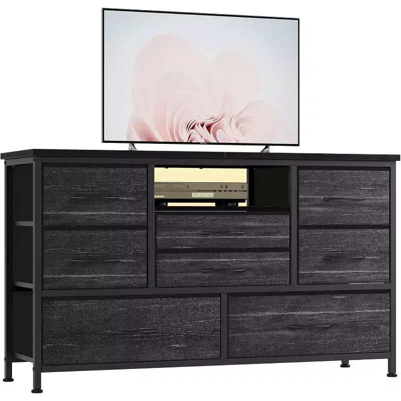47.4-inch Multi-Functional TV Stand with 8 Drawers, RGB Smart Light Strip, Dual Power Outlets, Suitable for Multiple Scenarios