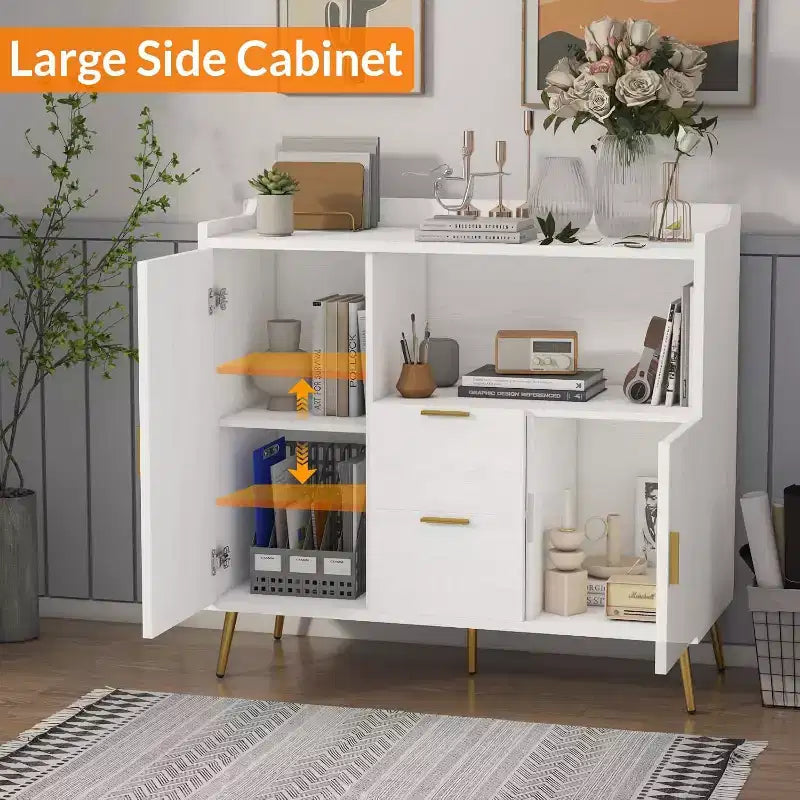 Storage Cabinet, Buffet Cabinet with Shelf, Coffee Bar with 2 Drawers and 2 Doors and Open Storage